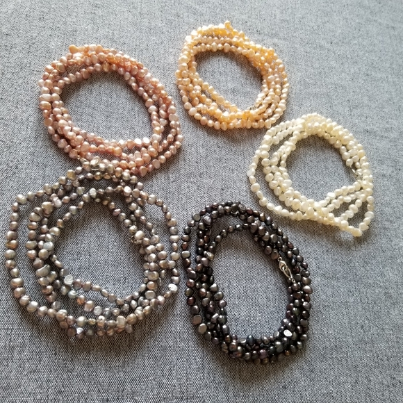 New long freshwater pearl necklace with sterling silver clasp, different colors - Picture 2 of 7